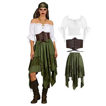Womens Pirate Costume 3 pc Renaissance Medieval Outfit Set