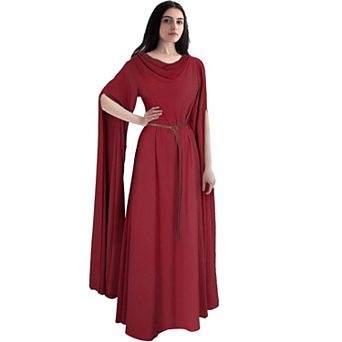 Women's Medieval Renaissance Costume Long Sleeve Maxi Dress Cowl Neck A-Line Silky Mesh