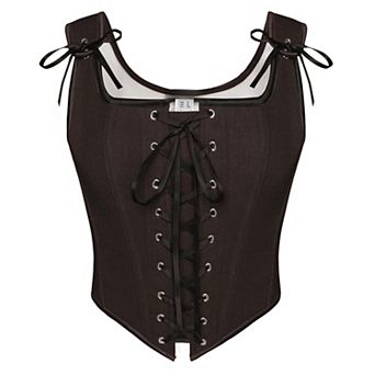 Women's Renaissance Linen Corset Top Overbust Bustier Pirate Costume