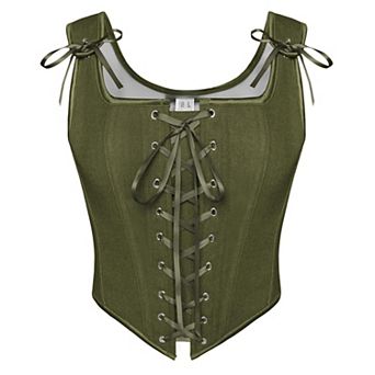 Women's Renaissance Linen Corset Top Overbust Bustier Pirate Costume