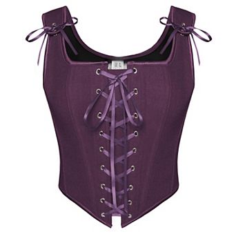 Women's Renaissance Linen Corset Top Overbust Bustier Pirate Costume