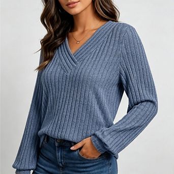 V Neck Long Sleeve Shirts for Women Casual Fall Tops Lightweight Sweaters Fashion Clothes Loose Fit