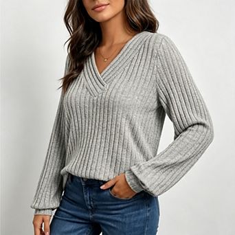 V Neck Long Sleeve Shirts for Women Casual Fall Tops Lightweight Sweaters Fashion Clothes Loose Fit