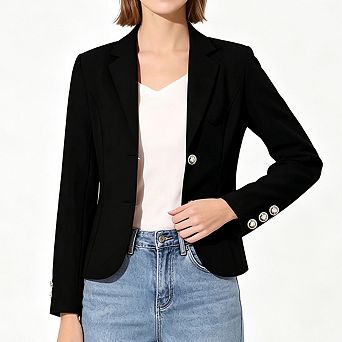 Women Notched Lapel Blazer Jacket Two Button Long Sleeve Cuff Buttons Slim Fit Casual Office Coat