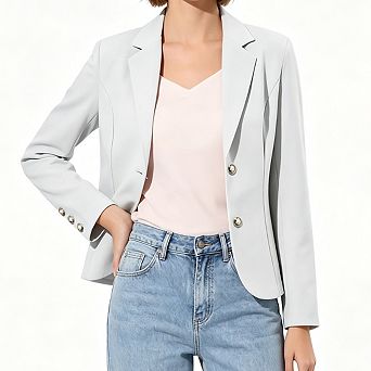 Women Notched Lapel Blazer Jacket Two Button Long Sleeve Cuff Buttons Slim Fit Casual Office Coat