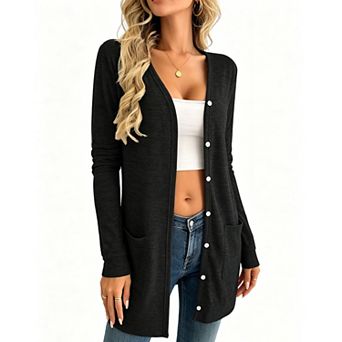 Women's Button Front Long Sleeve V Neck Cardigan Loose Summer Fall Casual Coat Shirt with Pockets