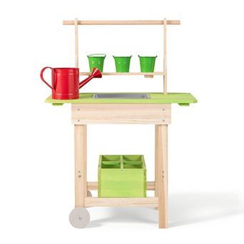 Costway Kids Mud Kitchen with Removable Pots Watering Can Planting Trough Shelf Storage Box