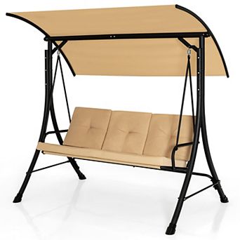 Costway 3-Seat Outdoor Porch Swing Adjustable Canopy Padded Cushions Steel Frame