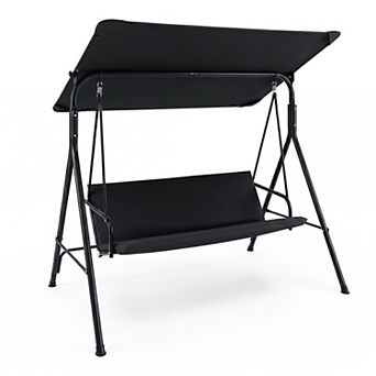 Costway 3-Seat Outdoor Patio Swing Chair with Armrests,Adjustable Tilt Canopy & Stand