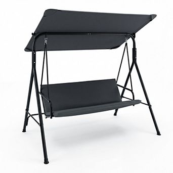 Costway 3-Seat Outdoor Patio Swing Chair with Armrests,Adjustable Tilt Canopy & Stand