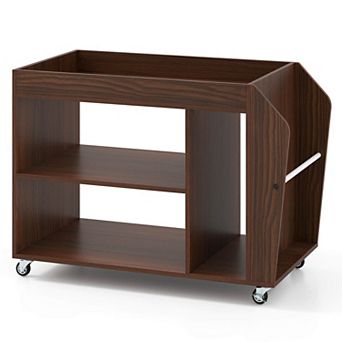 Costway Side End Table 3 tier Bookshelf with Universal Wheels Rolling Nightstand