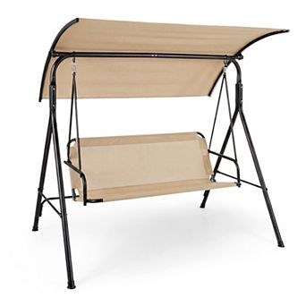 Costway 3-Seat Patio Swing Chair with Adjustable Canopy, 800 lbs Heavy-Duty Metal Frame