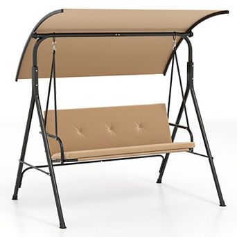 Costway Swing Chair with Adjustable Canopy,Swing with Removable Cushion&Heavy-duty Metal Stand