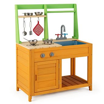 Costway Mud Kitchen for Kids with Realistic Stoves Faucet Sink Oven & Cookware Accessories
