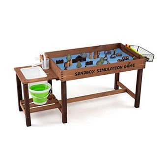Costway Sensory Table with Water Pump & Sink,Toddler Activity Table with 33 Sand Table Toys