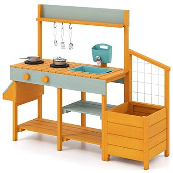 Costway Play Kitchen for Kids Wooden Toy Kitchen Playset with Removable Faucet & Sink