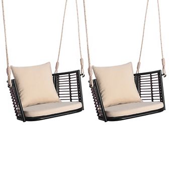 Costway Patio Hanging Rattan Basket Chair Swing Hammock Chair with Seat Cushion