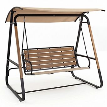 Costway 3-Person Porch Swing, Outdoor Swing with Adjustable Canopy Removable Padded Cushion