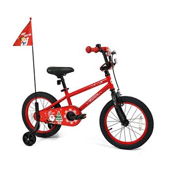 Costway Kids Bicycle with Training Wheels, Handbrake & Coaster Brake, Flag & Music