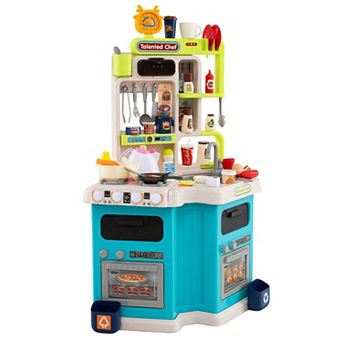 Costway Kids Kitchen Playset with Sounds Lights Steam Play Sink 113 pc Accessories