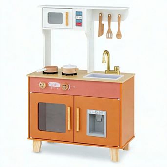 Costway Kids Play Kitchen with Microwave Stoves Rotation Knobs Ice Dispenser Faucet Sink