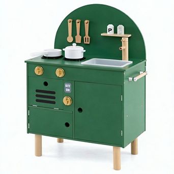 Costway Play Kitchen for Kids with Stoves Faucet Sink Microwave Oven Cooking Accessories