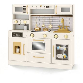 Costway Kids Play Kitchen with Stoves, Light, Sound, Faucet, Sink, Ice Dispenser, Microwave