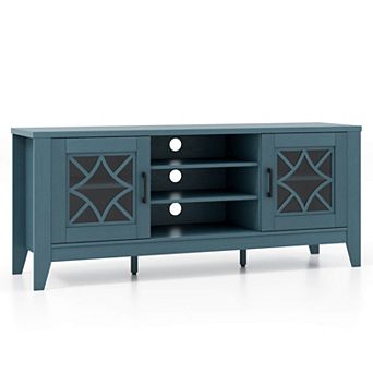 Costway TV Stand for TVs up to 65" with 3-Position Adjustable Shelves Tempered Glass Doors