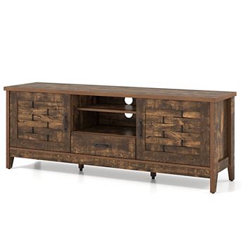 Costway TV Stand with 2 Woven Accent Doors, Storage Drawer 3 Adjustable Shelves for 65” TVs
