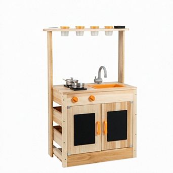 Costway Mud Kitchen for Kids with Planting Pots Stovetops Removable Sink Acrylic Panel