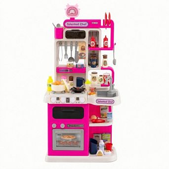 Costway Kids Kitchen Playset with Realistic Sounds Lights Play Sink 95 pc Accessories