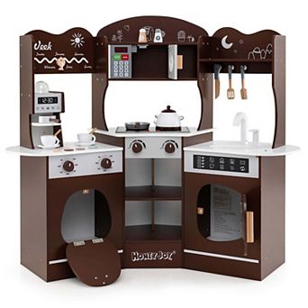 Costway Corner Kitchen Playset with Coffee Machine Oven Microwave Washing Machine