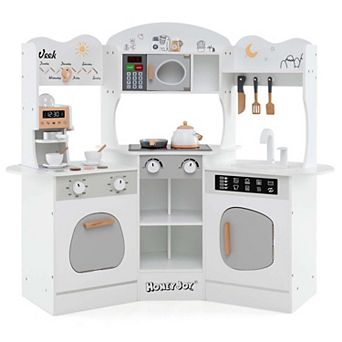 Costway Corner Kitchen Playset with Coffee Machine Oven Microwave Washing Machine