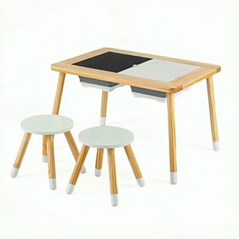 Costway Sensory Table with 2 Stools, Detachable Double-Sided Tabletops & 2 Storage Bins
