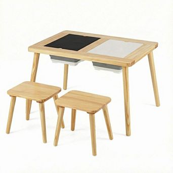 Costway Sensory Table Kid’s Table and Chairs Set with Detachable Double-Sided Tabletops
