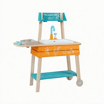 Costway Outdoor Kids Play Kitchen Set, Wooden Toy Kitchen Playset with Removable Sink