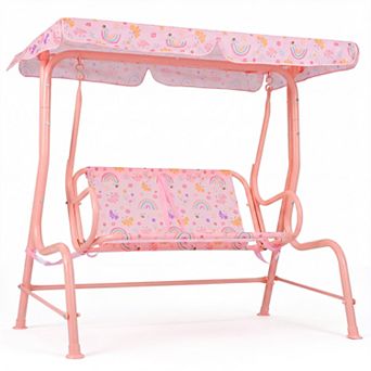 Costway Kids Patio Swing,2-Seater Outdoor Porch Swing Lounge Chair with Adjustable Canopy