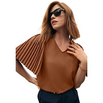 Jessica London Women's Plus Size Pleated Sleeve Georgette Blouse