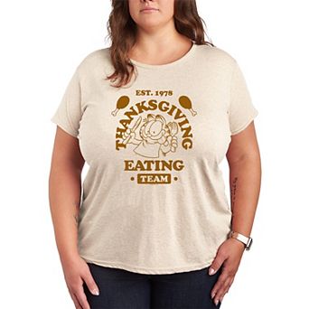 Plus Size Garfield Thanksgiving Eating Team Graphic Tee