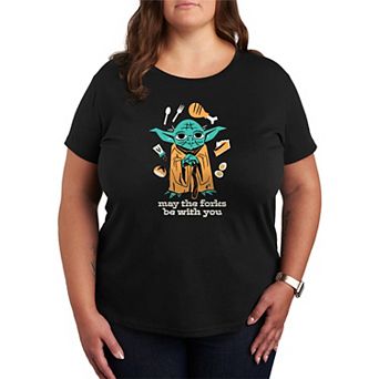Plus Size Star Wars Yoda "May The Forks Be With You" Graphic Tee