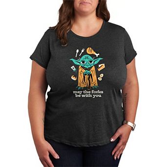 Plus Size Star Wars Yoda "May The Forks Be With You" Graphic Tee