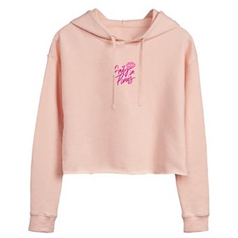 Juniors' Emily in Paris Lipstick Kiss Logo Cropped Hoodie