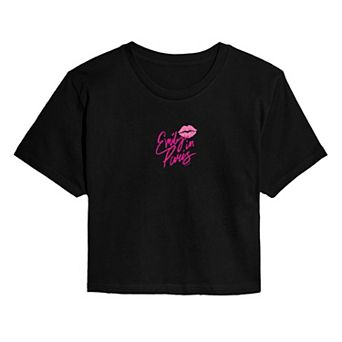 Juniors' Emily in Paris Lipstick Kiss Logo Cropped Tee