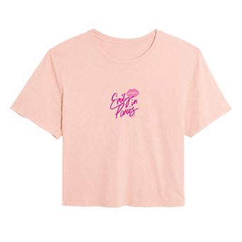 Juniors' Emily in Paris Lipstick Kiss Logo Cropped Tee