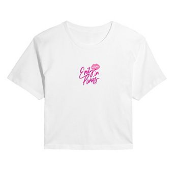 Juniors' Emily in Paris Lipstick Kiss Logo Cropped Tee