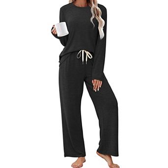 Womens 2 pc Long Sleeve Soft Lounge Set Crewneck Sleepwear