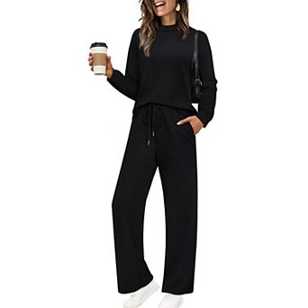 Womens 2 pc Mock Neck Loungewear Set Soft Stretchy Fall Travel Outfits