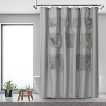 Mesh Pocket Shower Curtain Liner Water Repellent Washable Organizer