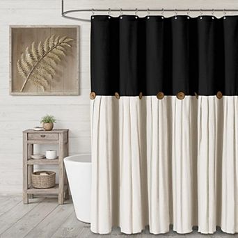 Linen Cotton Blend Farmhouse Shower Curtain With Button Detail Washable