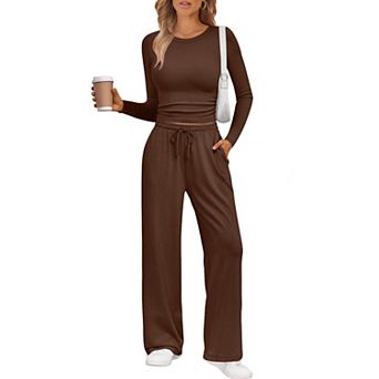 Womens 2 pc Lounge Set Stretchy Breathable Loungewear For Travel Work Casual